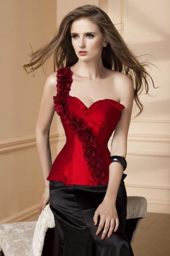 LE1136-2 Sexy Red Corset with Flower