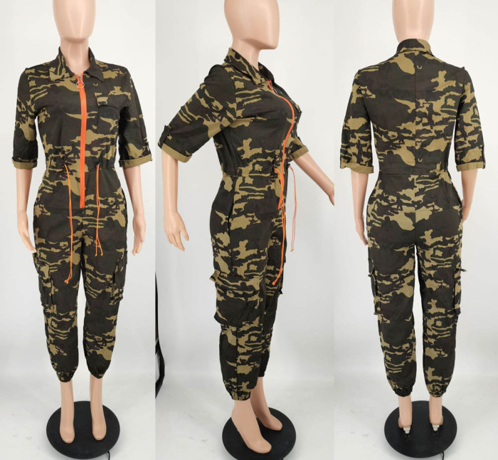 Fashion Cardigan Waist Zip jumpsuit