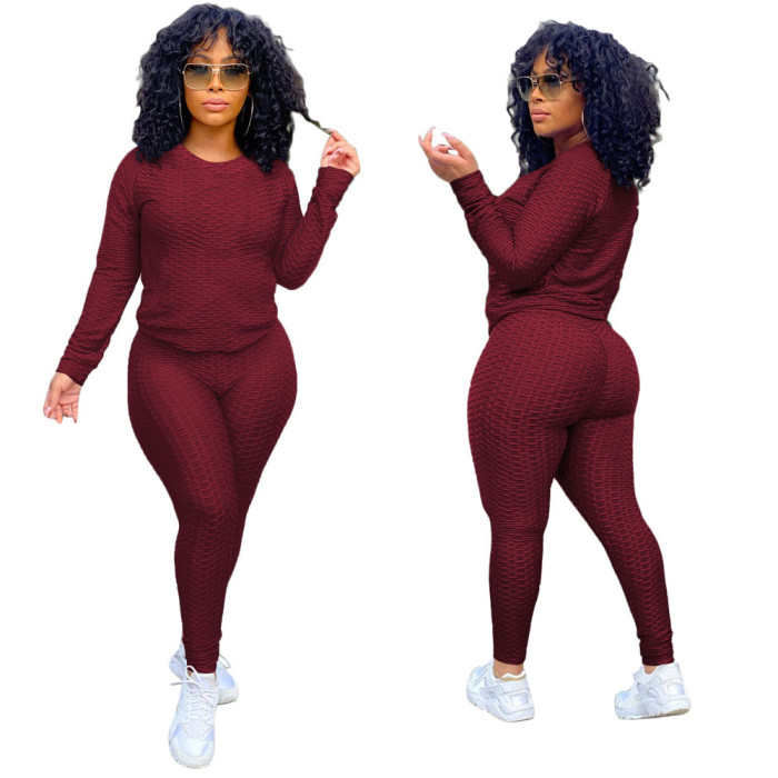 Round Neck Sweater Two-piece Yoga Sports Suit