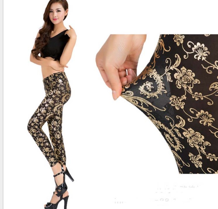 LE5462-2  Ice silk foil print leggings