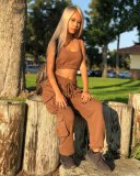 Solid Color Trousers Track Pants Suit With Pockets