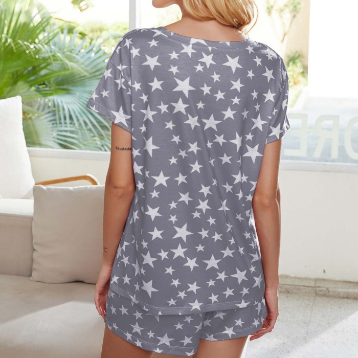 Star Print Short Sleeved Home Wear Suit