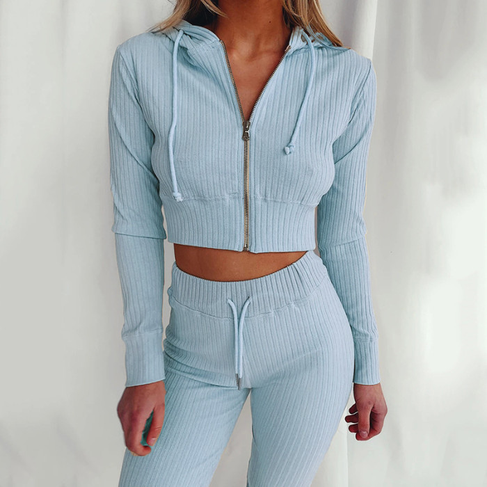 ribbed crop hoodies and pant set 2 piece clothing