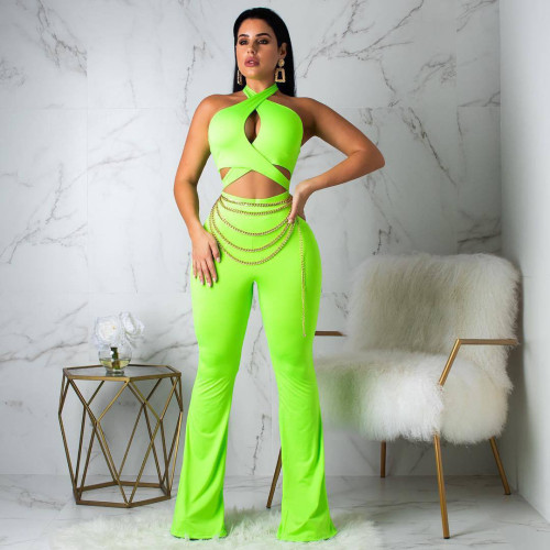 Chain With Green hollow Out Jumpsuit
