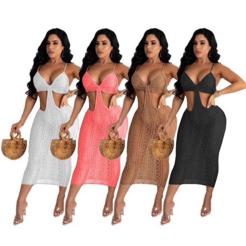 Lace fabric Sexy Bra Lanyard one piece women skirt set