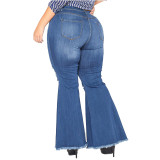 Plus Size Ribbded Flared Jeans