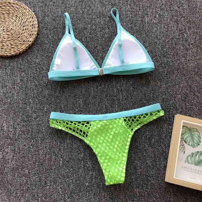 Green Fishnet Two-Piece Swimwear