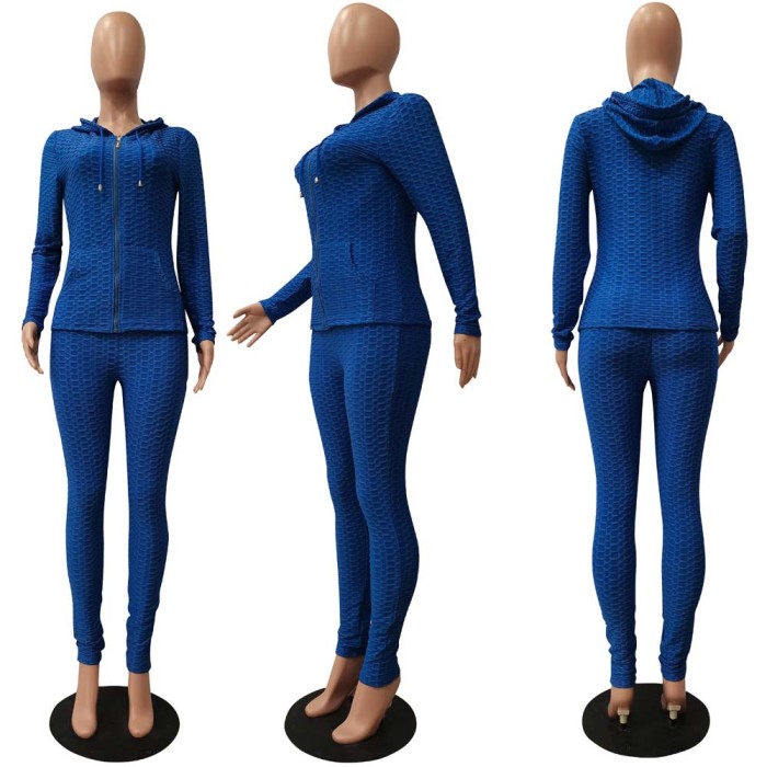 Autumn polyester hooded casual womens sets two piece sports suit