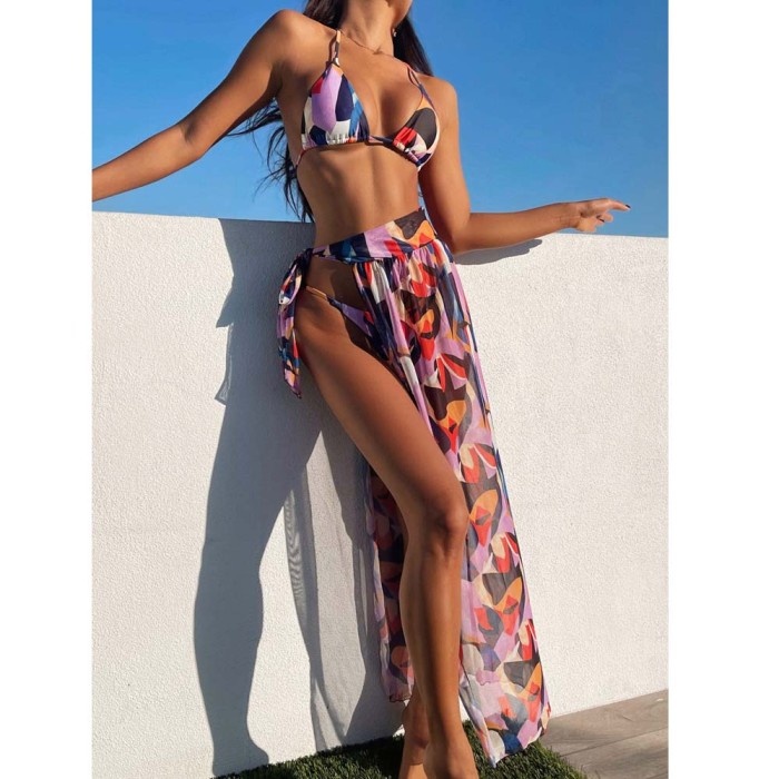 Summer 3PC Colorful Swimwear with Cover-Up Set