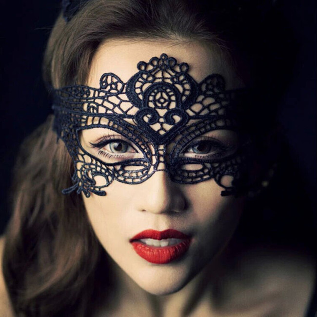 LE3327-1 Halloween Masquerade Party Black Lace Mask