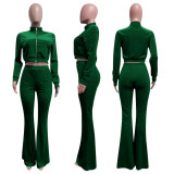 Autumn and Winter Velvet Sports Leisure flared Trousers Suit