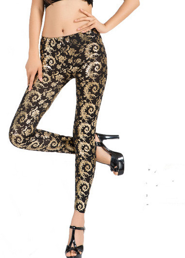 LE5462-2  Ice silk foil print leggings