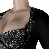 Diamond Long Sleeved Hollow Dress