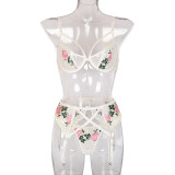 3PCS Embroidered Lace Mesh Underwear