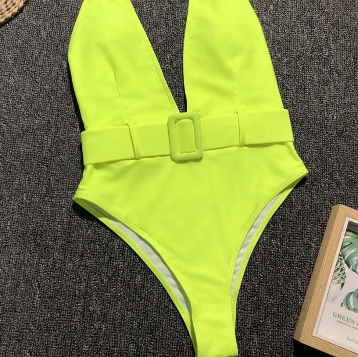 One-Piece Deep-V Solid color Swimwear