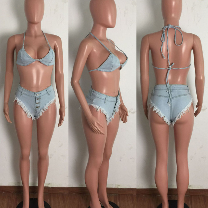 Two-Piece Sexy Bikini Denim Suit