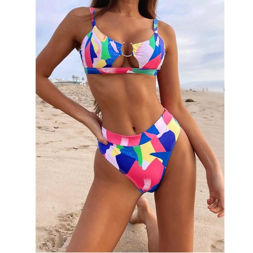 2PC Colorful O-Ring Straps Swimwear