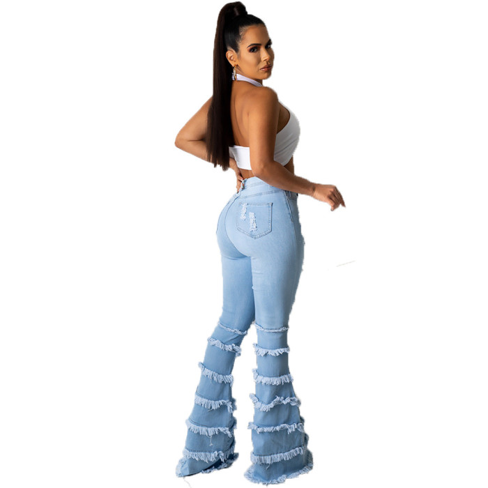 Fashion Ripped High Waist Stretch Frayed Jeans