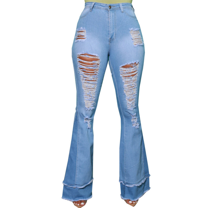 Patchwork Ripped Stretch slim Flared Jeans