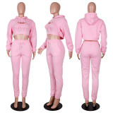 Three-piece Suit With Fleece Drawstring Hoodie Vest and Jogging Pants