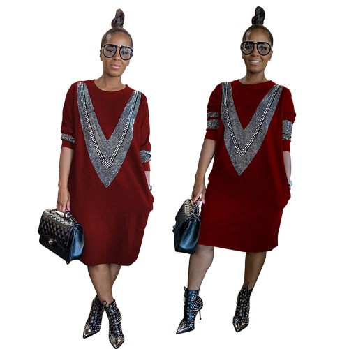 Fashion Casual Loose Hot Brick Midi Dress