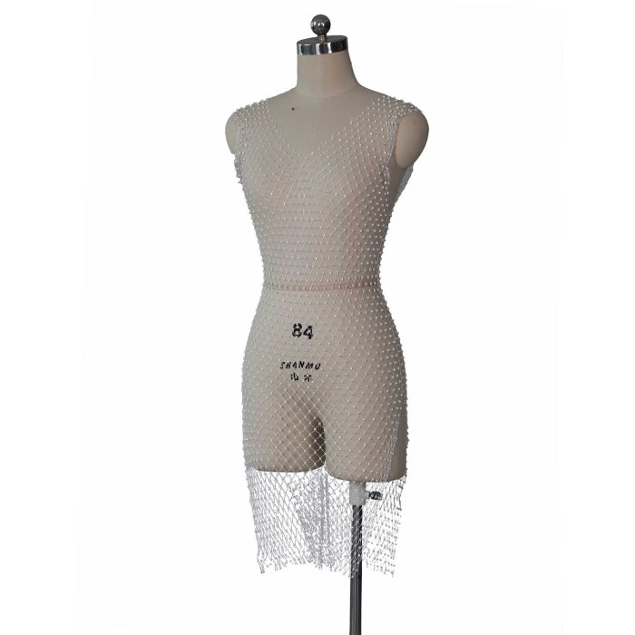 White Fishnet Silver Rhinestone Cover Up & Beach Dress