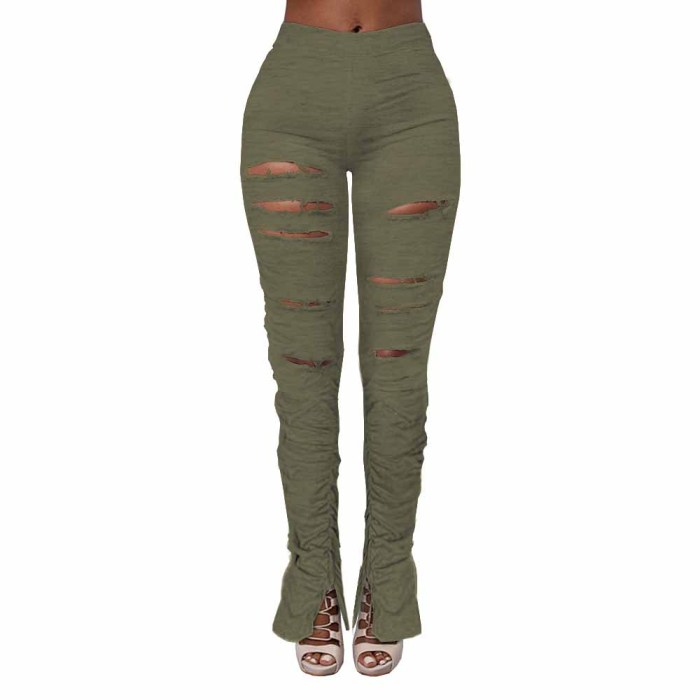 Hole Solid color stacked leggings micro-ladies stacked pants