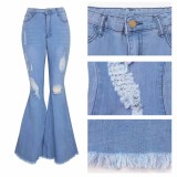 Light Blue Distressed Bell Bottom Denim Pants