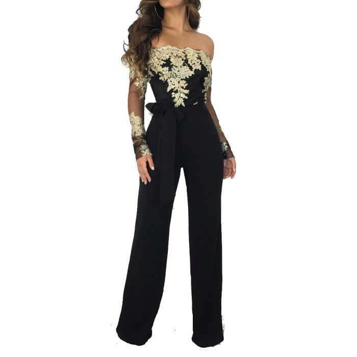 Lace Upper Sexy Chic Jumpsuit with Off Shoulder