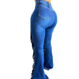 Fringed Sretch Slim Flared Jeans