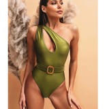 Women's Mature Solid color one-shoulder swimsuit