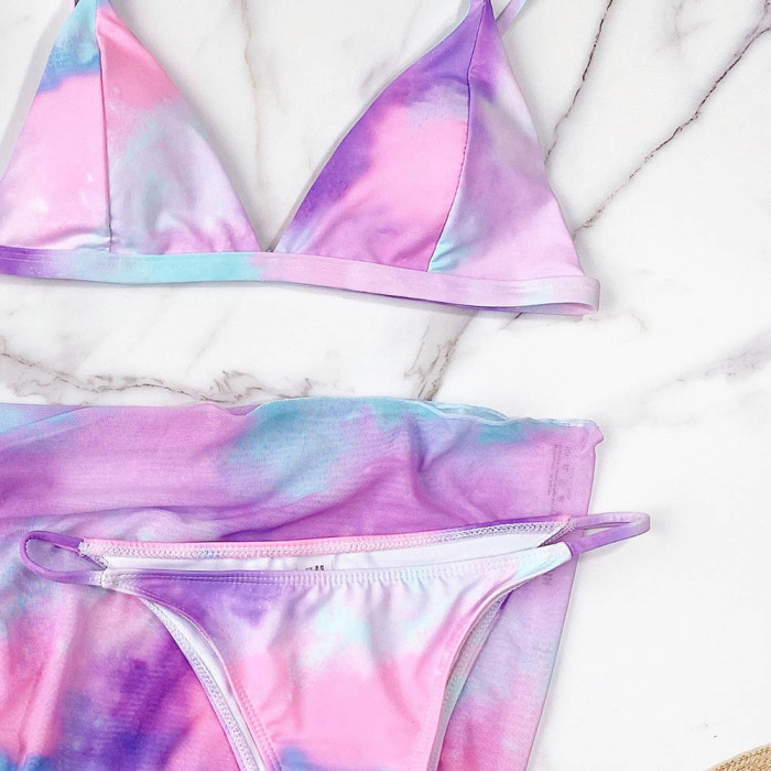 Sexy 3PC Tie Dye Swimwear with Cover-Up