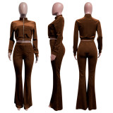 Autumn and Winter Velvet Sports Leisure flared Trousers Suit