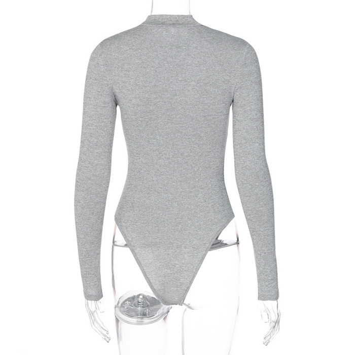turtleneck solid zipper long sleeve bodysuit top