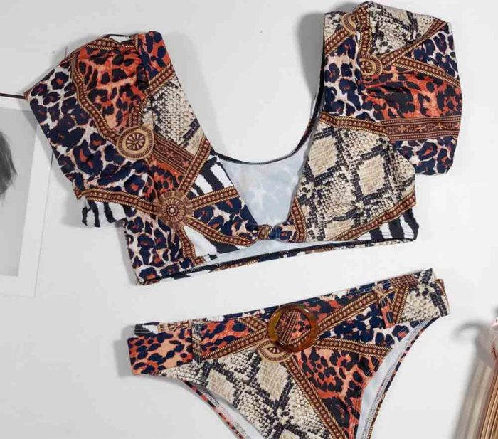 Brown High Waist Snakeskin Padded Leopard Sexy Bikini