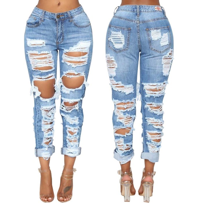 Wholesale Destroyed Boyfriend Loose Ripped Denim Pants Women Jeans