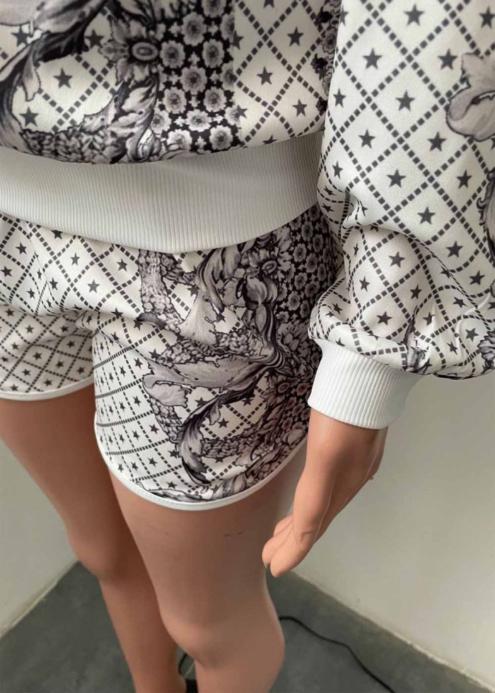 Positioning Printed Long Sleeved Shorts Sports Casual Suit