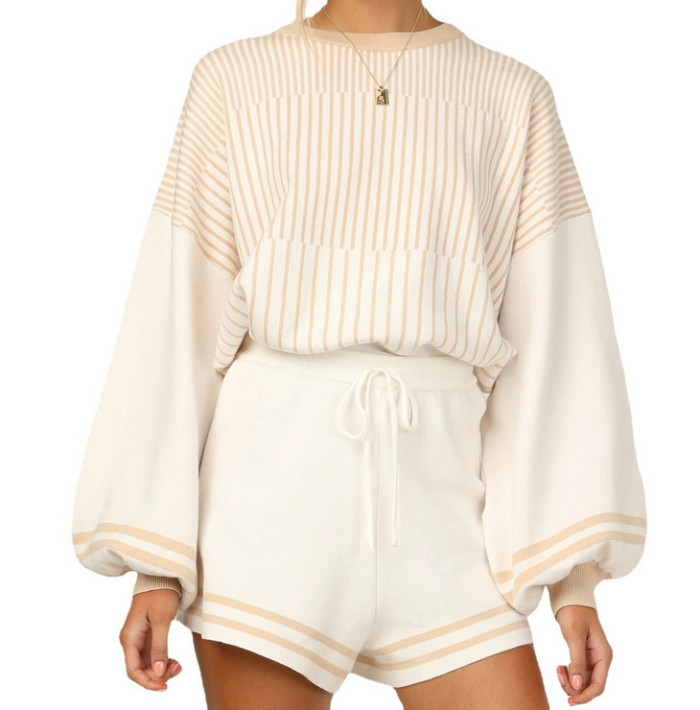 Long Sleeved Sweater Shorts Home Wear Two-Piece Suit