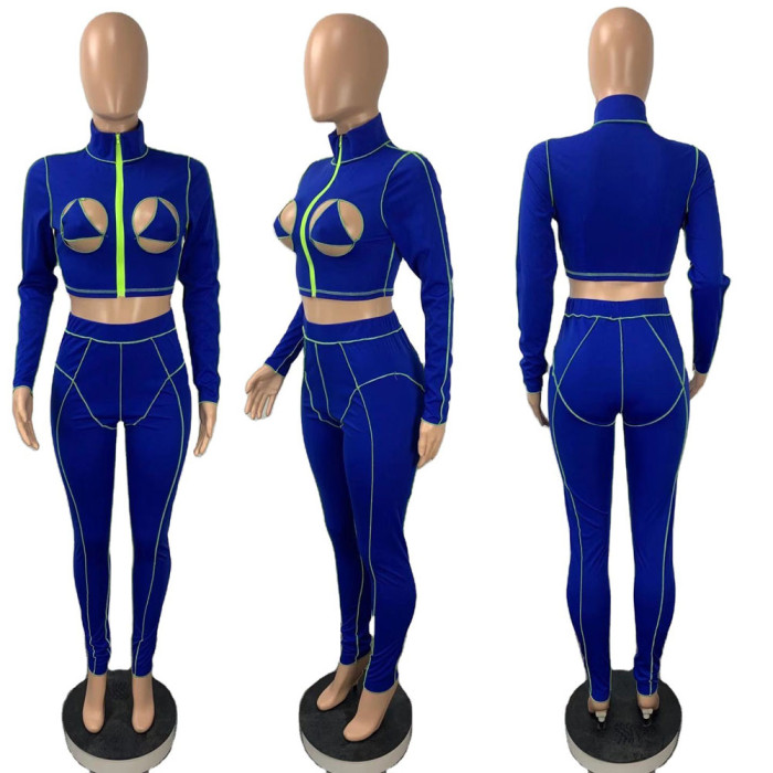 Fashion Sexy Hollow High Neck Tight Sports Suit