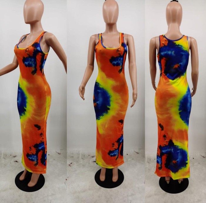 4XL Tie-Dye Plus Size Women Maxi Dress