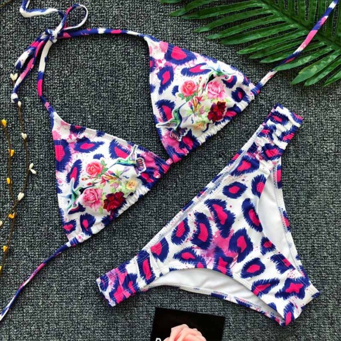 Purple Leopard Print Padded Cups Bikini Swimsuit LE17131