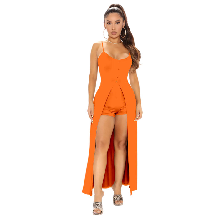 sleeveless solid color one piece long jumpsuit