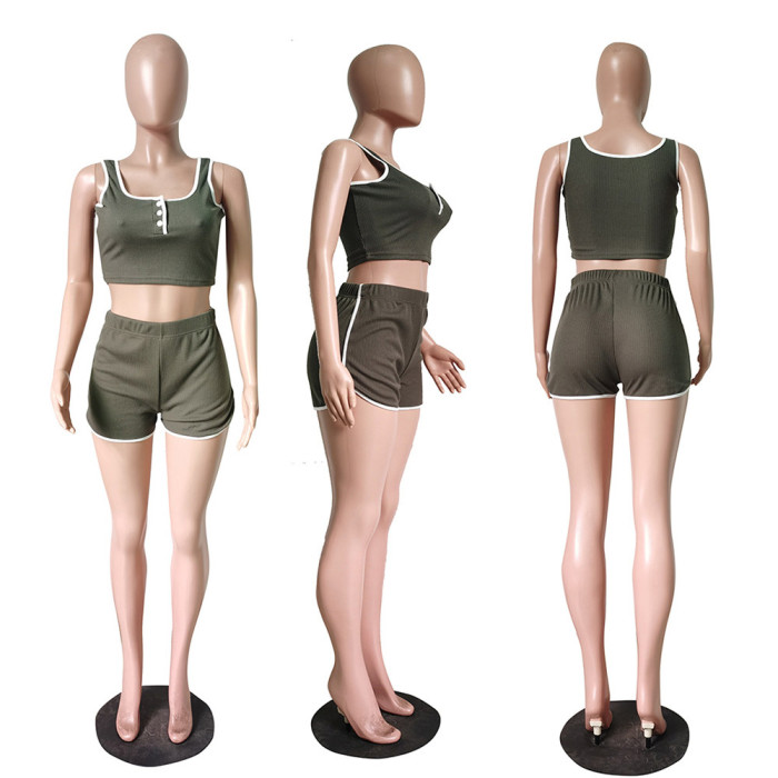women sleeveless clothing short pants two piece set