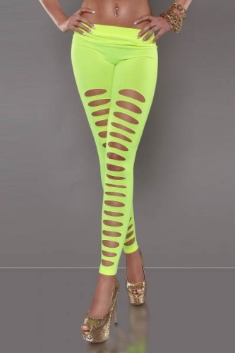 LE5390-1Women Fashion Solid Color Yellow Cut Out Punk