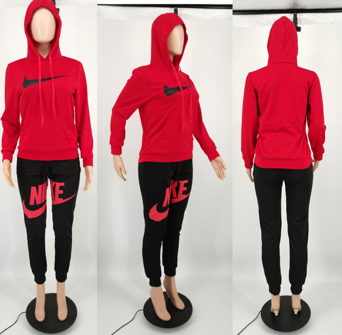 Hooded Offset Printed Letters Sports Suit