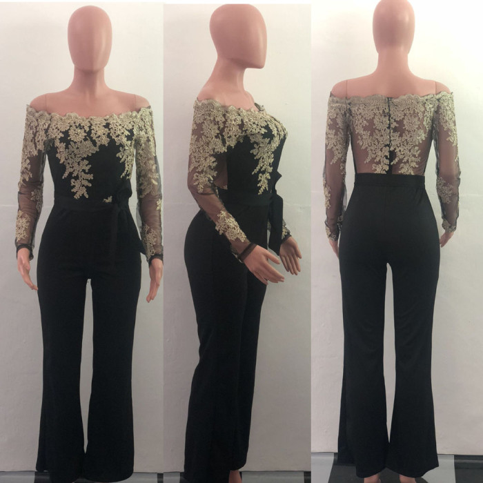 Lace Upper Sexy Chic Jumpsuit with Off Shoulder