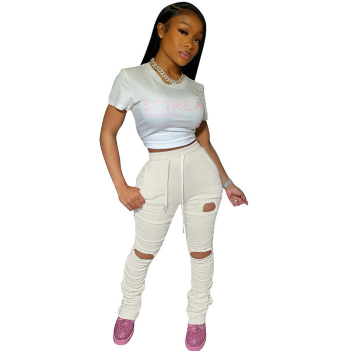 Ripped Pleated Pockets Micro Flare Track Pants