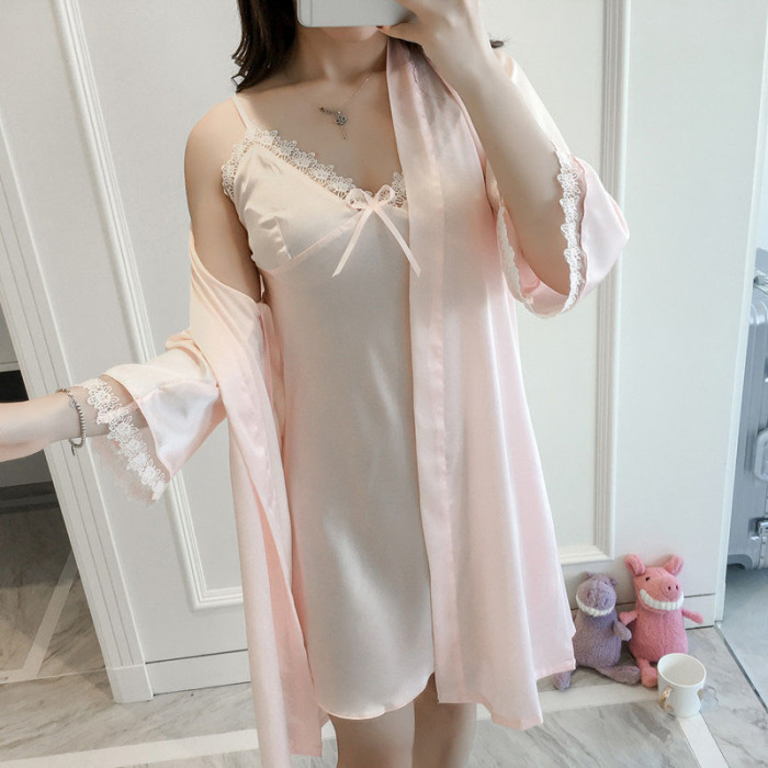 Sexy Babydoll Two-piece set Loose Home Service Silk Robe