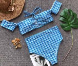 Fish scale printed strapless high waist swimsuit bikini