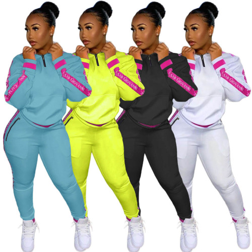 Sweater Stitching Letter Leisure Sports two-piece Suit